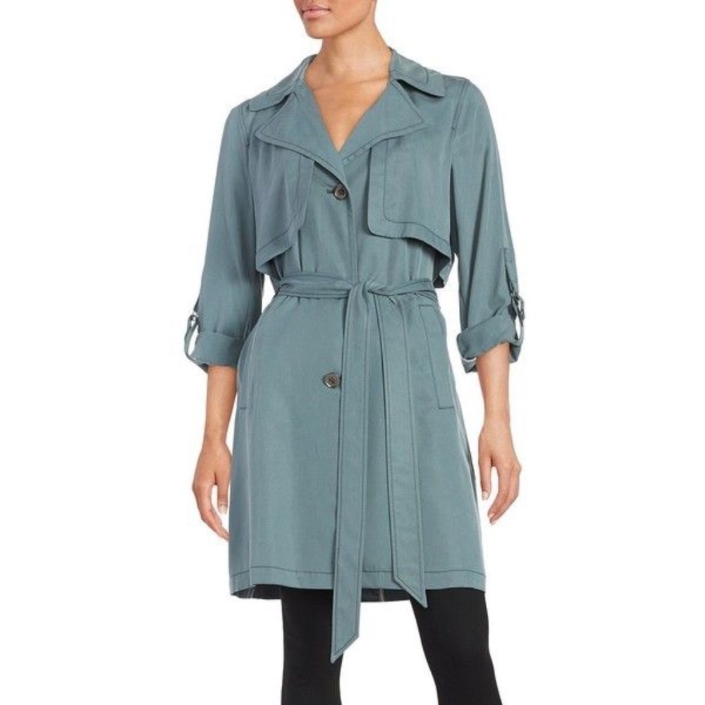 7 For all Mankind Blue Lightweight Trench Coat